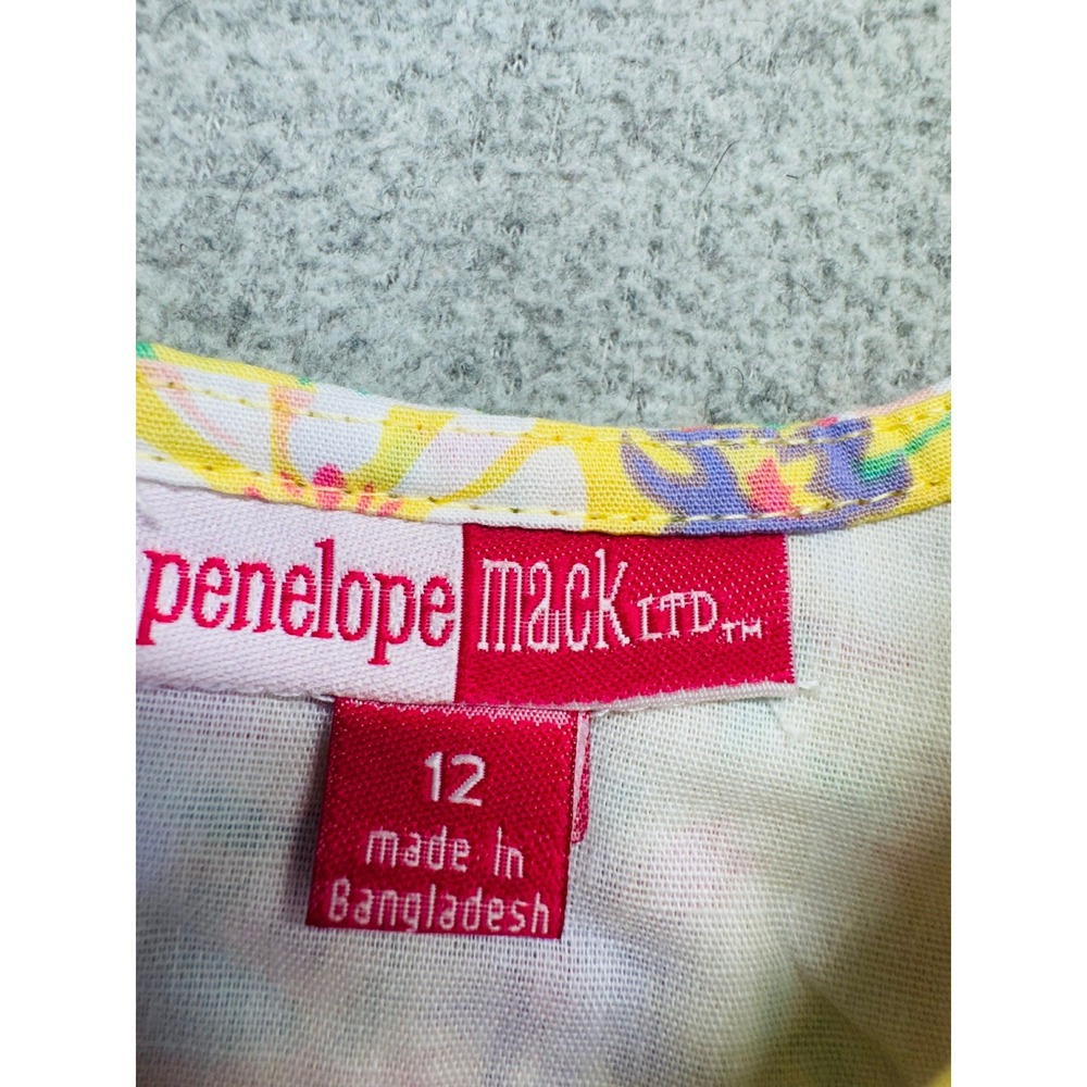 Penelope Mack Girls Size 12 Yellow Floral Smocked Dress Flutter Sleeve‎ Summer - Picture 9 of 10